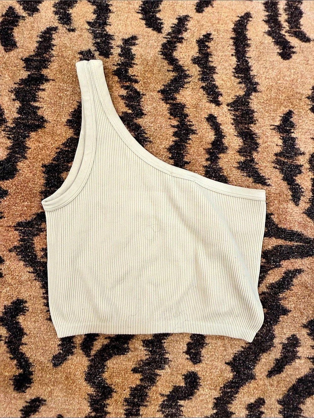 Cream Ribbed Asymmetrical Crop Top